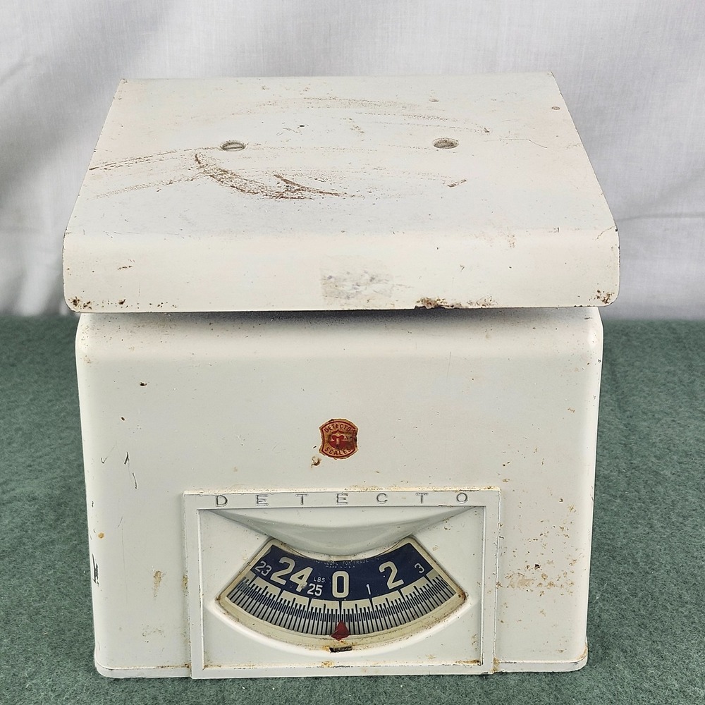 Vintage Detecto 25 lb Kitchen Scale White Enamel Arc Dial USA Tested